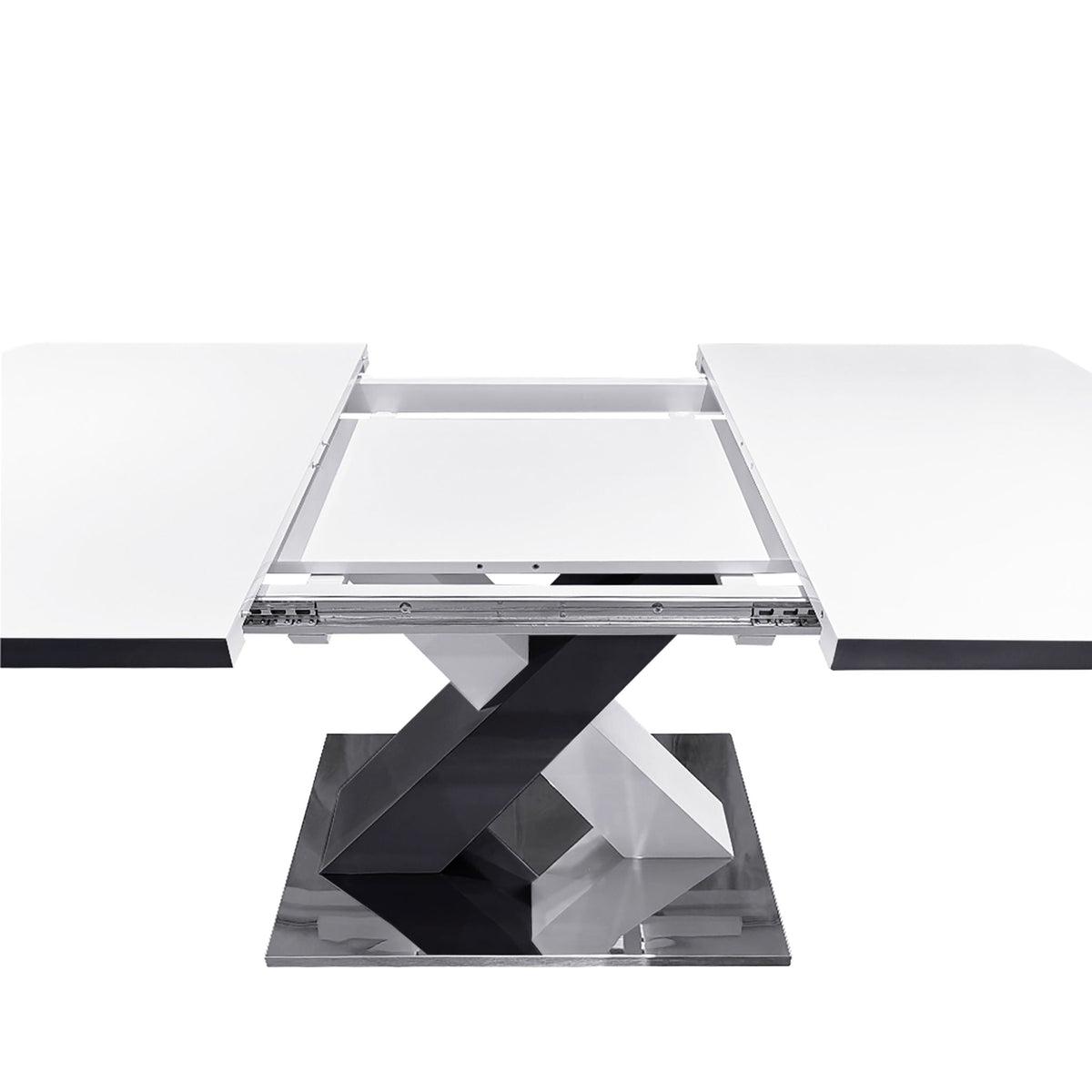Rectangle Dining Table, Stretchable, Table Top With X Shape And Legs And Base - White / Black