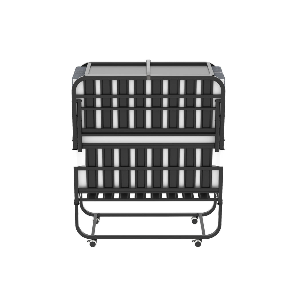 Twin Folding Bed With Adjustable Headboard, Memory Foam For Tall People, Heavy-Duty Portable On Wheels, Easy Assembly - Black