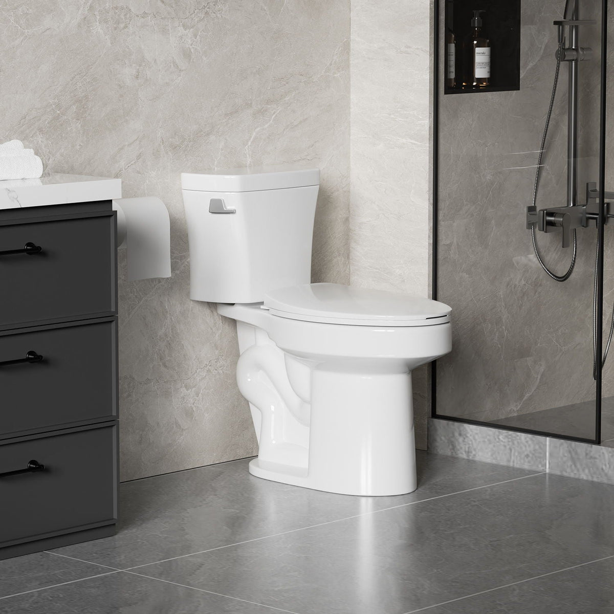 Gloss 2 Piece Toilet With 1.28 Gpf Tornado Flush, Rimless Bowl, Soft Closing Seat - Gloss White