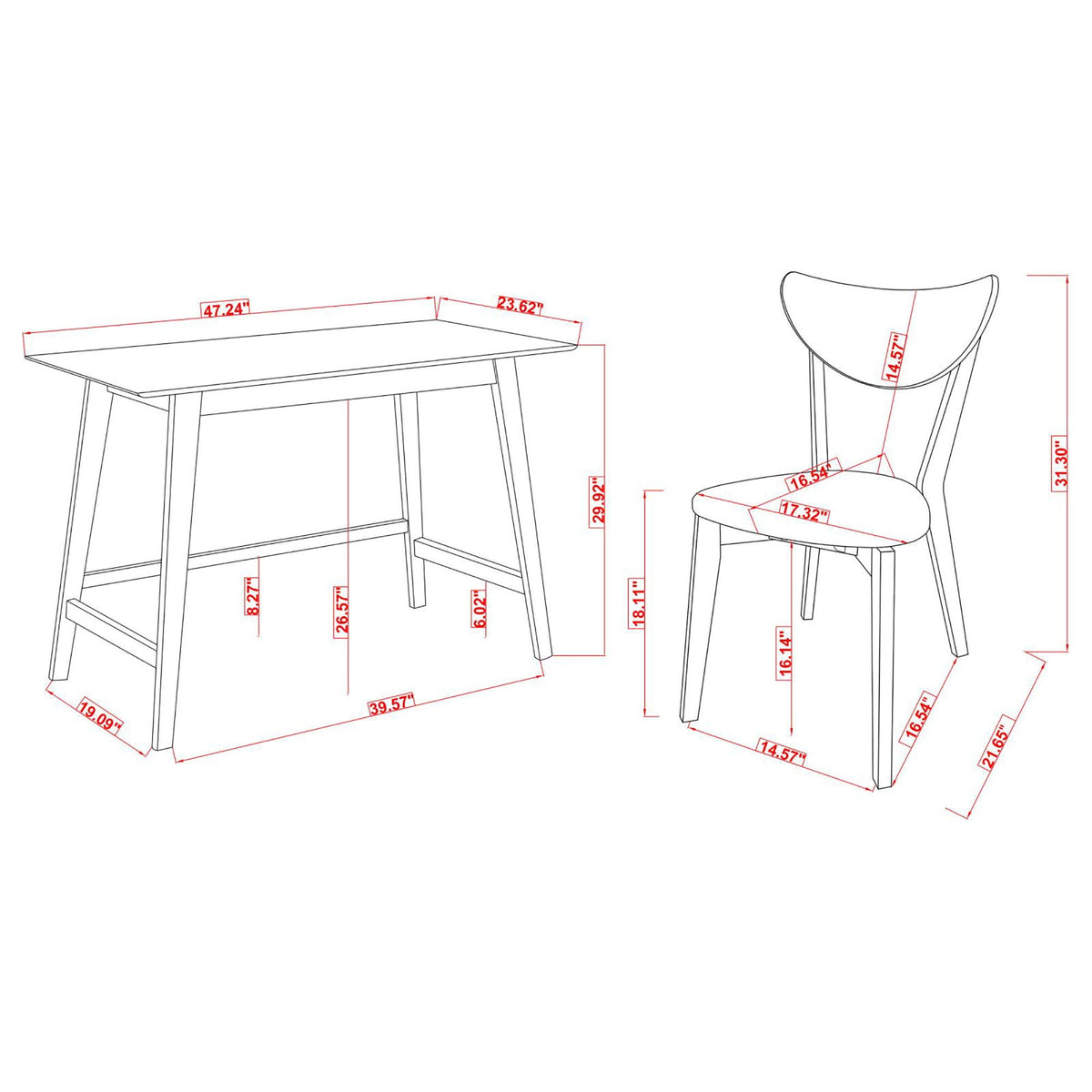 2 Piece Writing Desk Set With Chair - Brown
