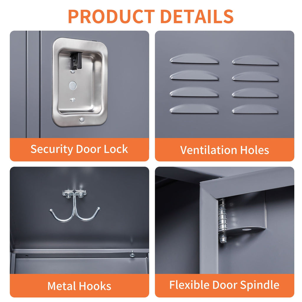 3 Door Lockers With Lock For Home, Gym, Office, School, And Garage - Gray