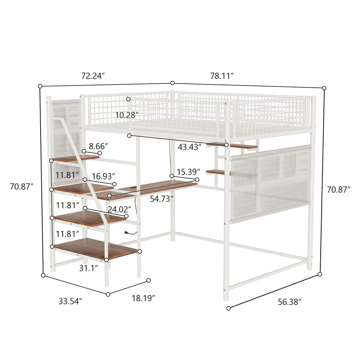 Metal Loft Bed With Built - In Charging Station And LED Light