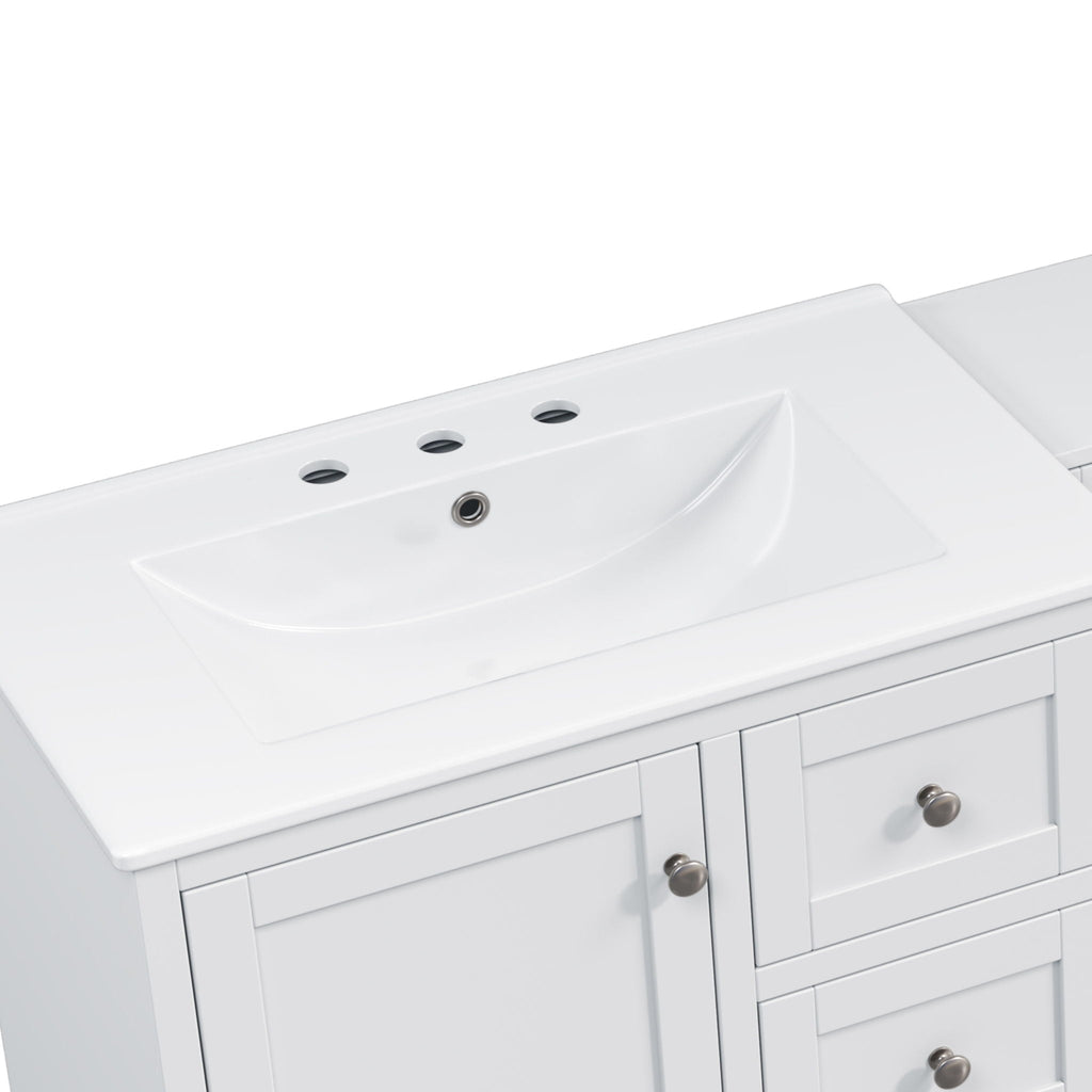 Double Sink Bathroom Vanity With Countertop, 2 Ceramic Sinks, 6 Drawers