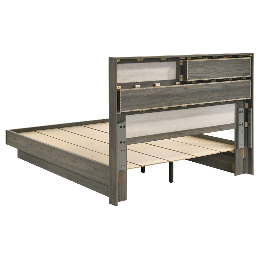 4 Piece Queen Bedroom Set With Built In Storage And Mirror - Oak