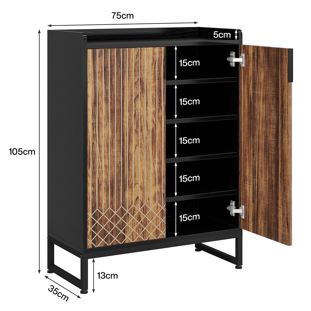 5 Tier Shoe Cabinet With Doors, Compact Entryway Storage Organizer