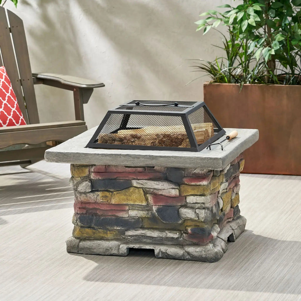 Outdoor Wood Burning Magnesium Oxide Fire Pit with Lid