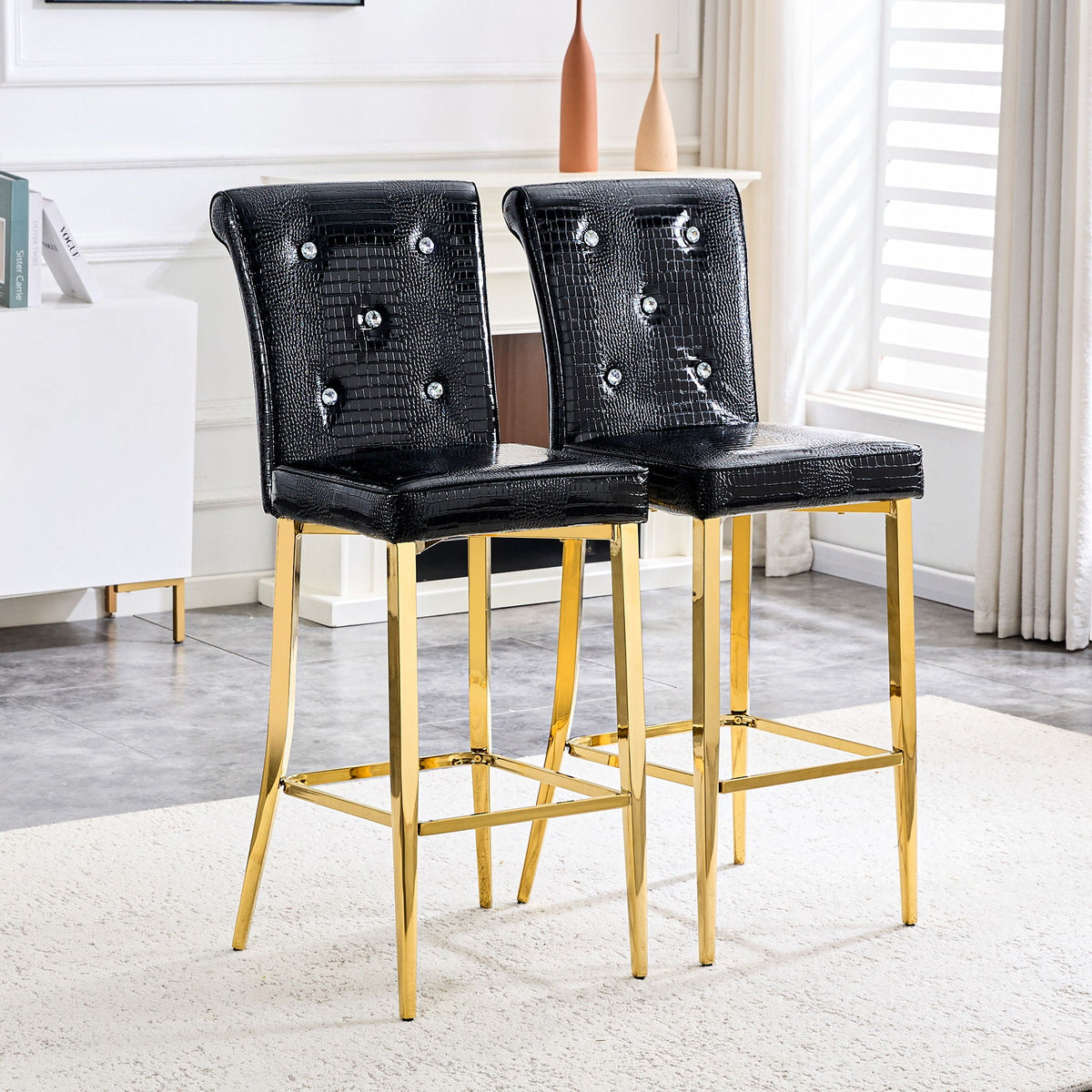 Bar Chairs With Crystal Clasp Design (Set of 2)
