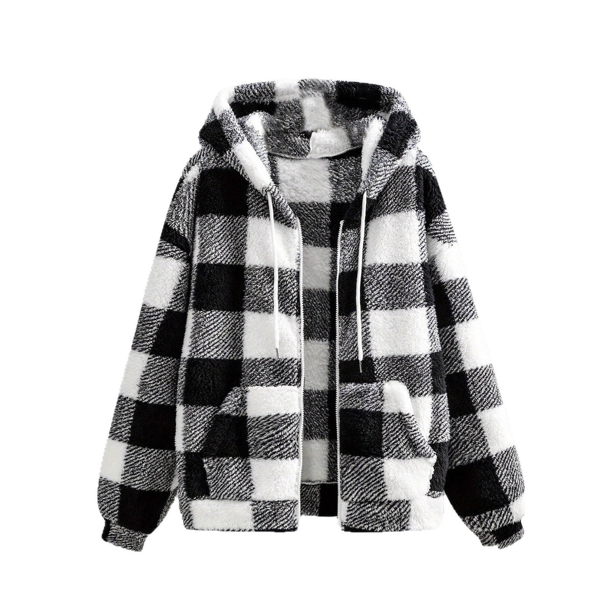 Fashionable Casual Zip-up Plush Hoodie With Long Sleeves