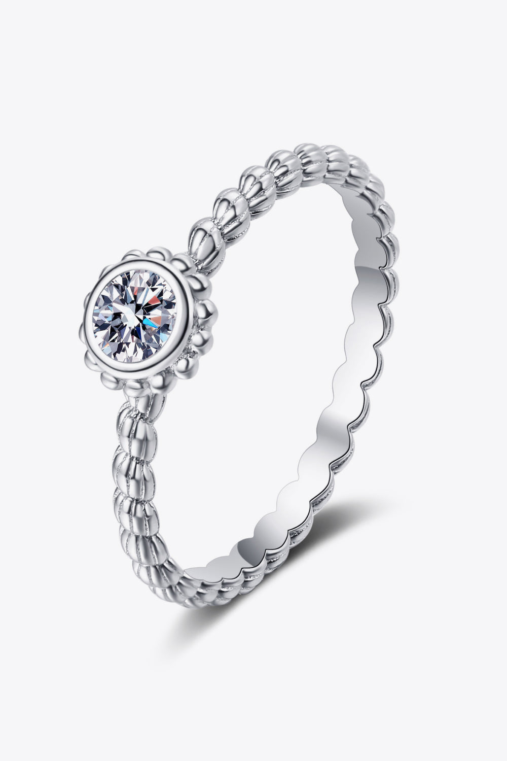 Brilliant Round Cut Sparkala™ Rhodium-Plated Beaded Ring