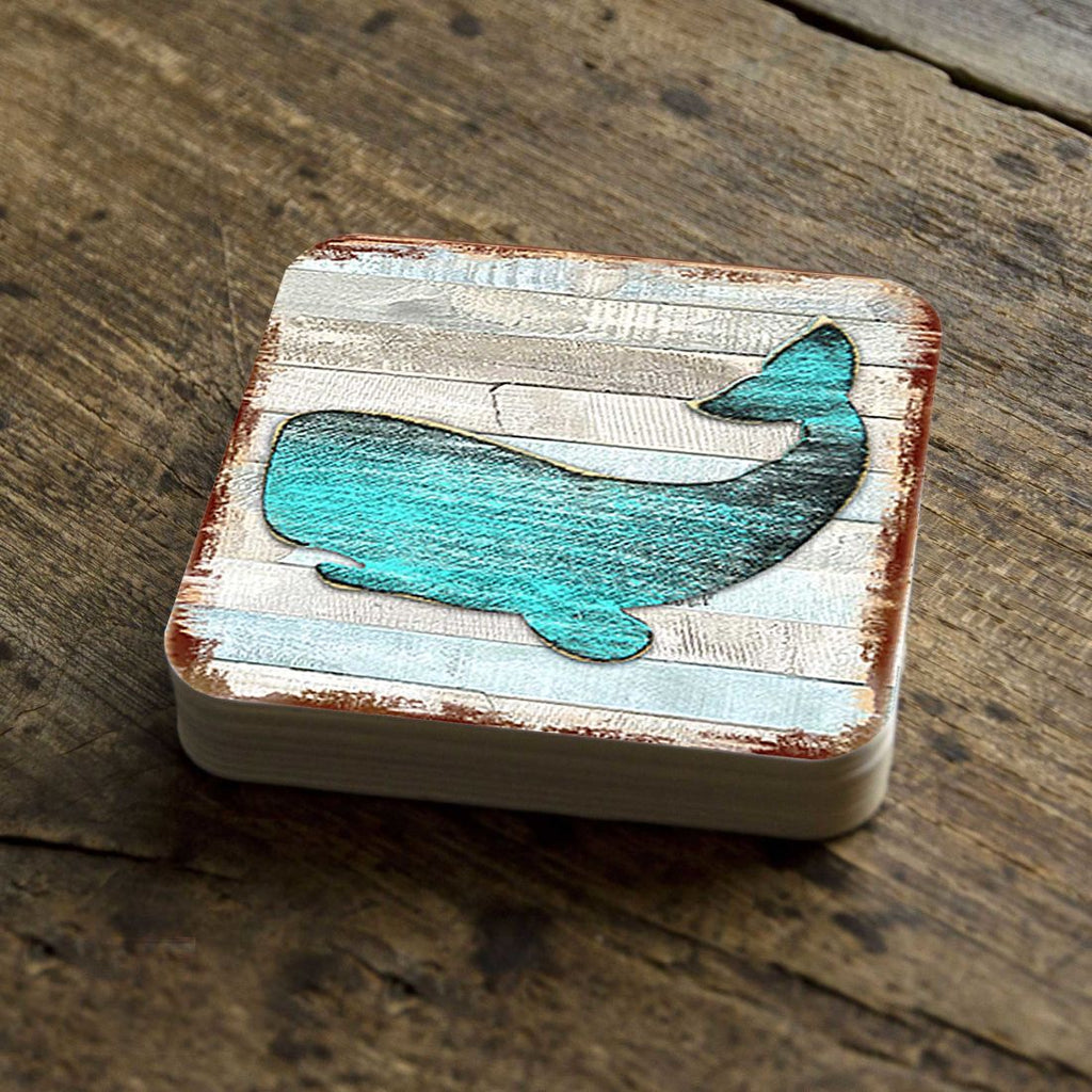 Humpback Whale Coastal Wooden Cork Coasters Gift Set of 4 by Nature Wonders - Coastal Sea-Life Decor - 8198516-2-9C-S4
