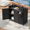 K&K 47.5"W Wicker Outdoor Storage Cabinet with Tempered Glass Top