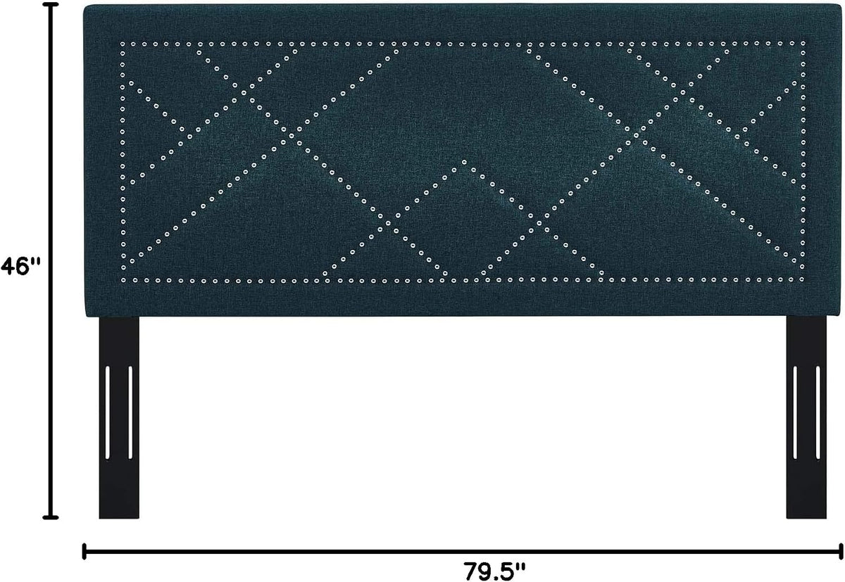 Reese Upholstered Nailhead Linen Fabric Full / Queen Headboard Size in Azure