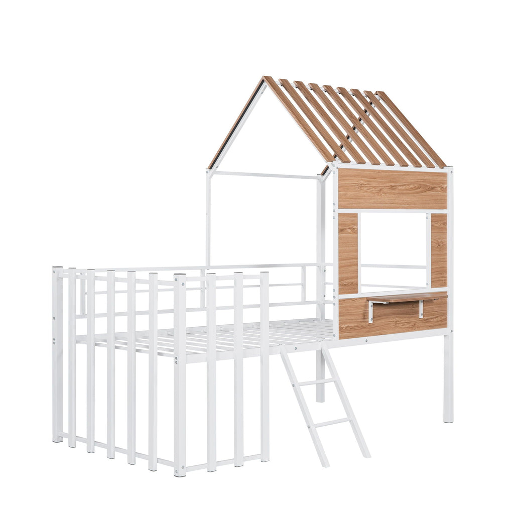 Loft Bed With Roof, Window, Guardrail, Ladder