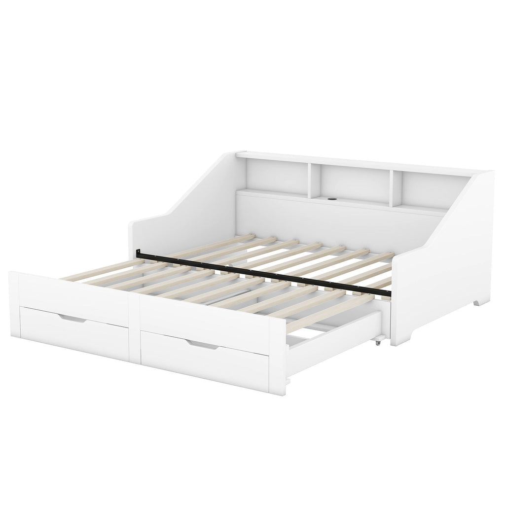 Daybed Frame With Storage Bookcases, 2 Drawers, Charging Station