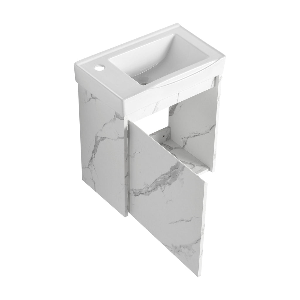 Modern Bathroom Vanity With Ceramic Basin, Wall Mounted Floating Sink Combo, Storage Cabinet