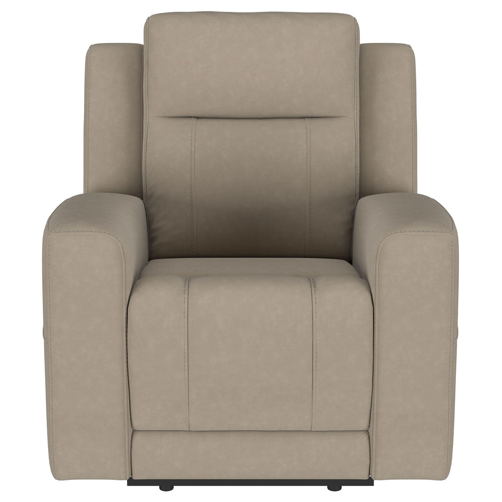 Slater - 3 Piece Upholstered Reclining Sofa Set And Built In Storage - Taupe