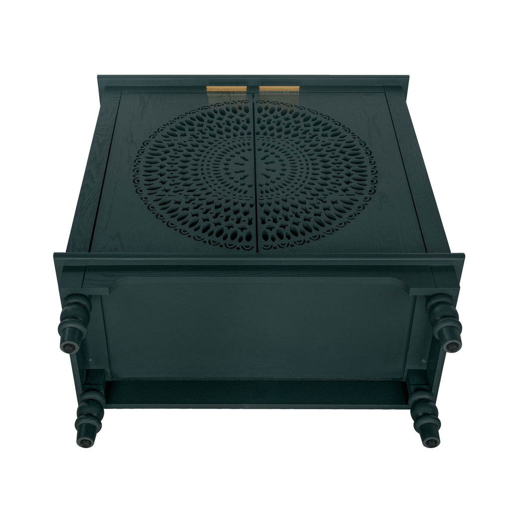 Hollow Carved 2 Door Accent Cabinet With Adjustable Shelf, Sideboard Buffet For Entryway, Living Room Or Bedroom - Blackish Green