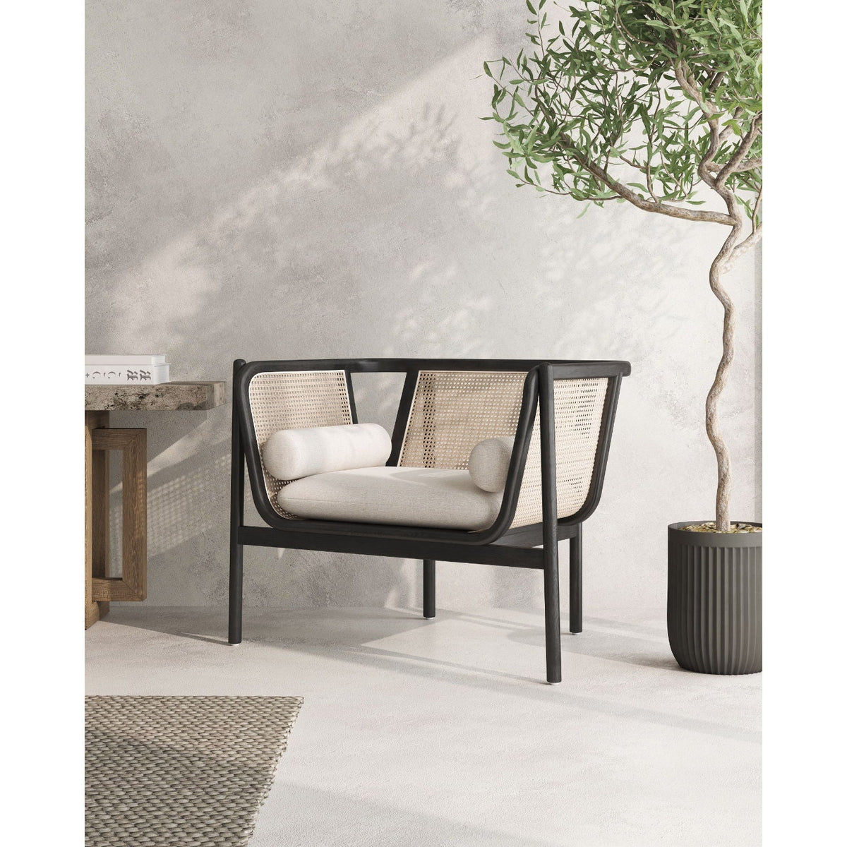 Versailles - Accent Armchair With Rattan Frame - Cream