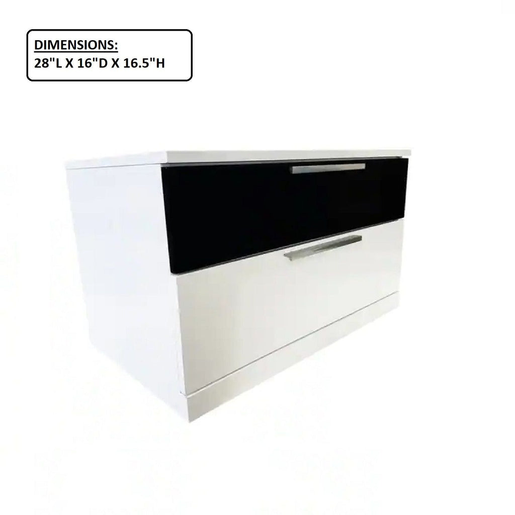 2 Drawer Nightstand, Bedside Table - White / Black