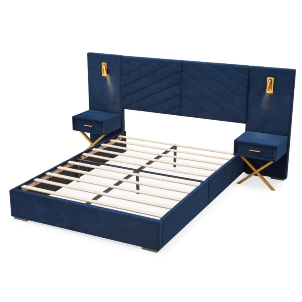 Comfortable Upholstered Bed With Vertical Channel Tufted Wingback Headboard