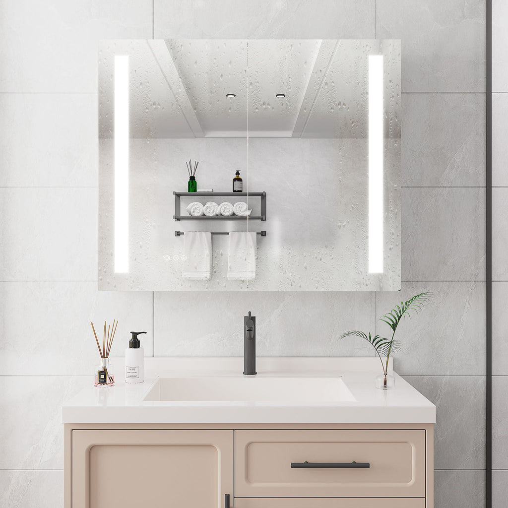 LED Medicine Cabinet With Mirror, Double Door With Defogger, Dimmer, Surface Mount