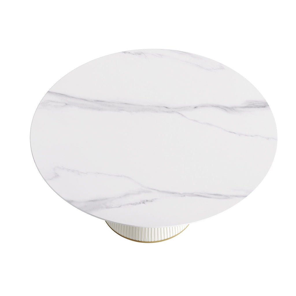 Modern Artificial Stone Round Plywood Base Dining Table, Can Accommodate 8 People, (Not Including Chairs) - White / Beige