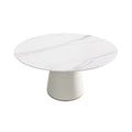 Modern Artificial Stone Round Plywood Base Dining Table, Can Accommodate 8 People, (Not Including Chairs) - White / Beige