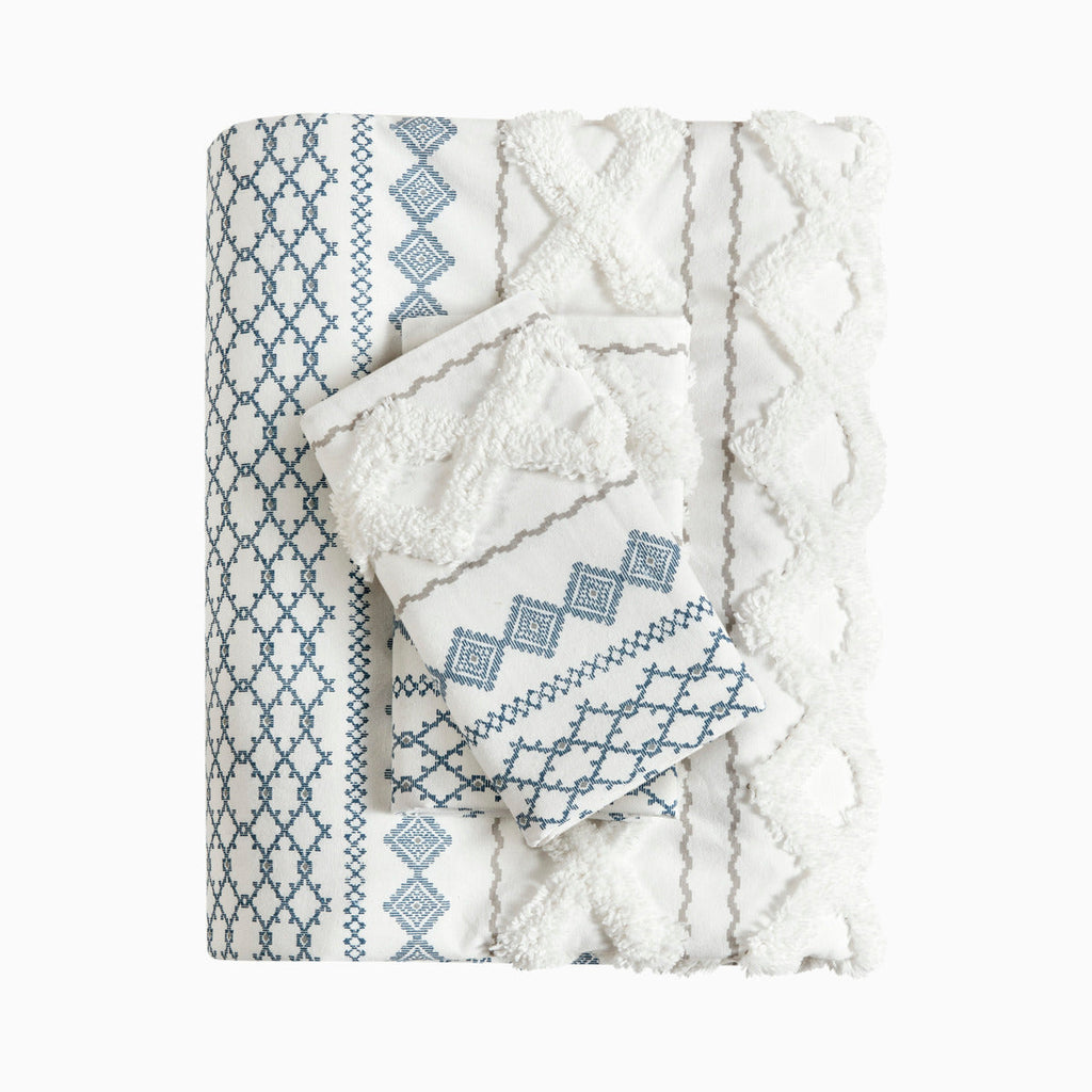 King/Cal King Cotton Printed Duvet Cover Set with Chenille