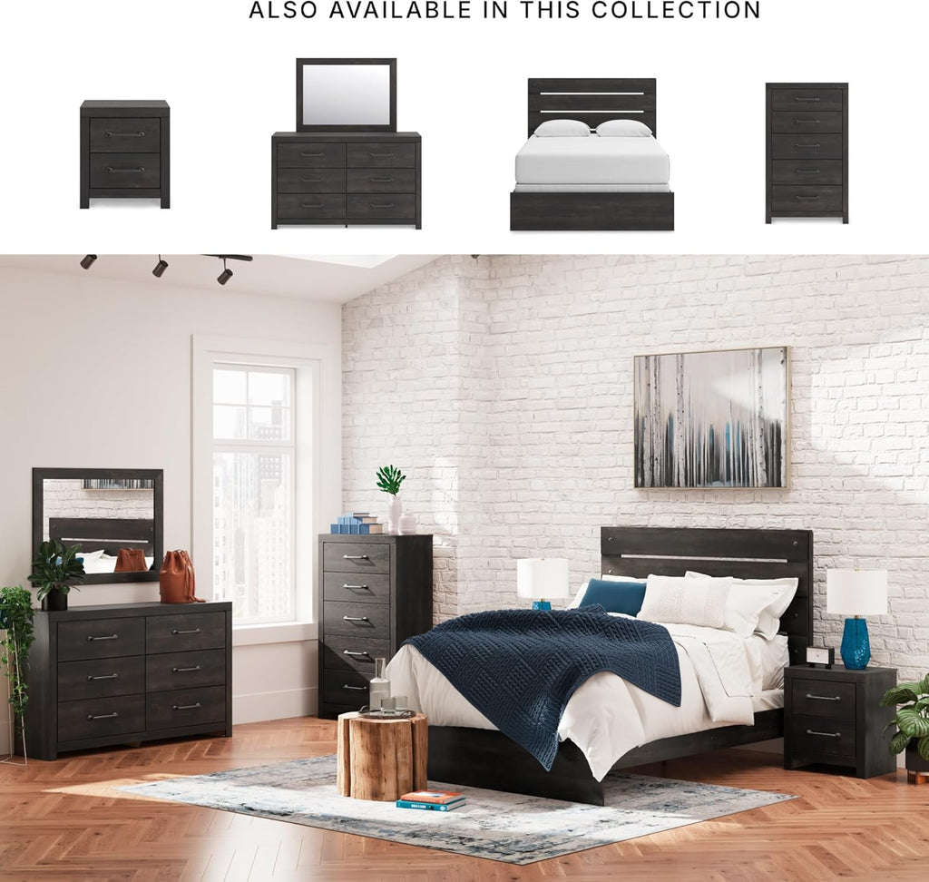 Signature Design by Ashley Delmorta Rustic 6-Drawer Dresser and Mirror with Anti-Tipping Restraint, Black