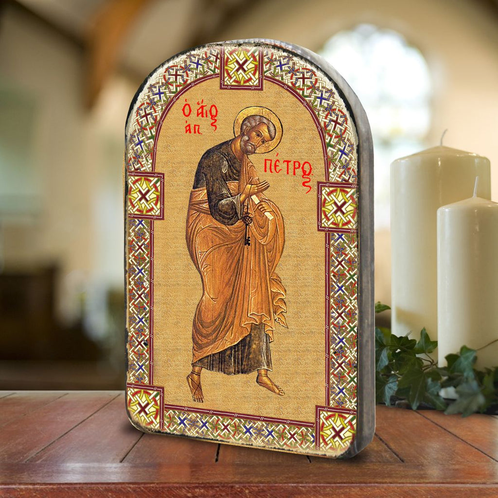 Saint Peter Wooden Gold Plated Religious Christian Sacred Icon - Inspirational Icon Decor - 86042