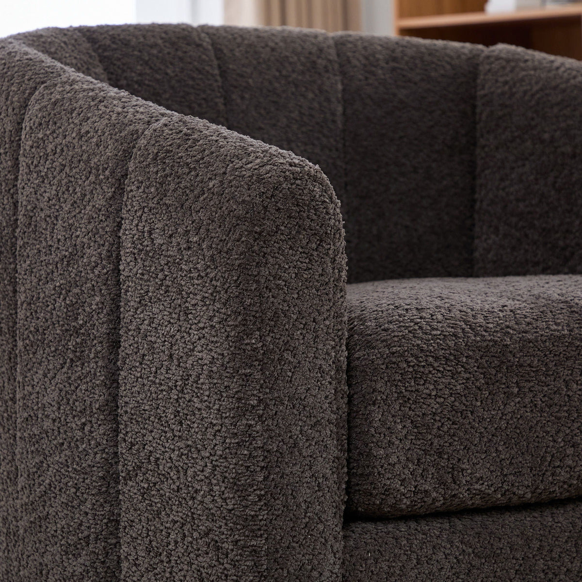 Swivel Upholstered Barrel Chair With Metal Base