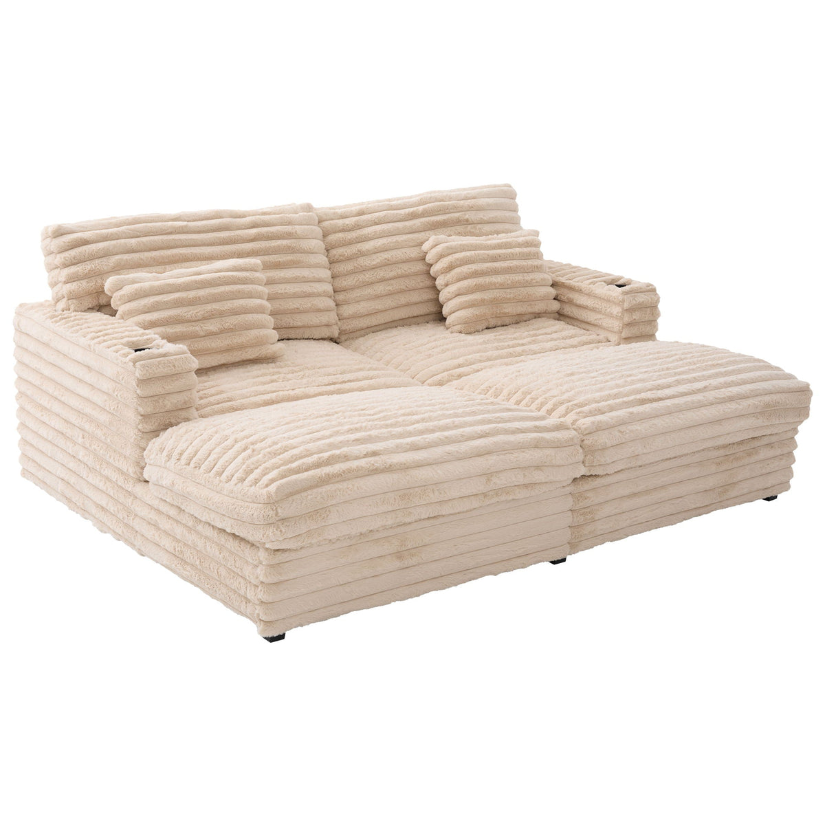Oversized Double Chaise Lounge Sofa Bed With USB Ports And Cup Holders