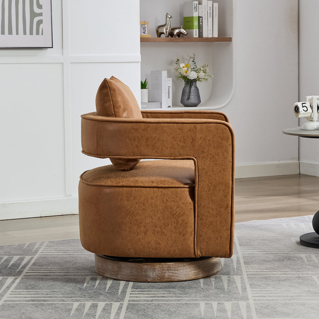 28.9"W Swivel Accent Open Back Barrel Chair in Brown PU