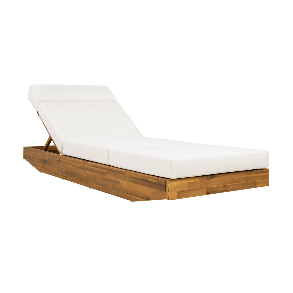Modern Acacia Wood Outdoor Chaise Lounge
