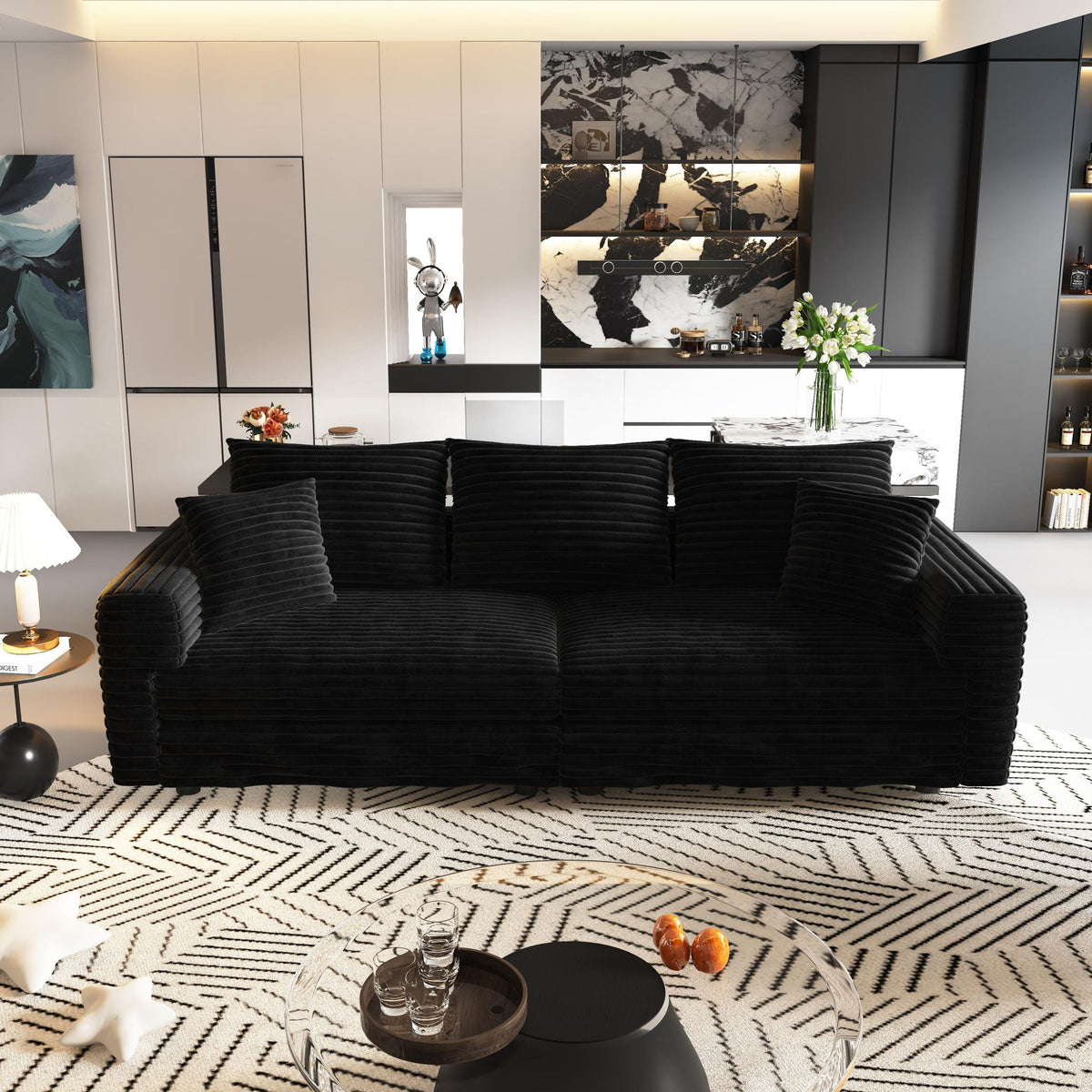 Convertible Deep Seat Sofa With Soft Pillows And Ottomans