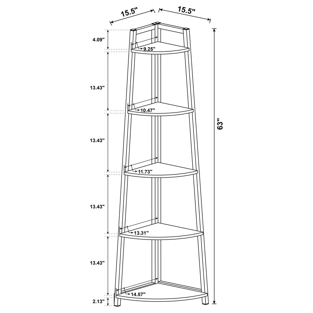 5 Tier Corner Bookcase - Brown