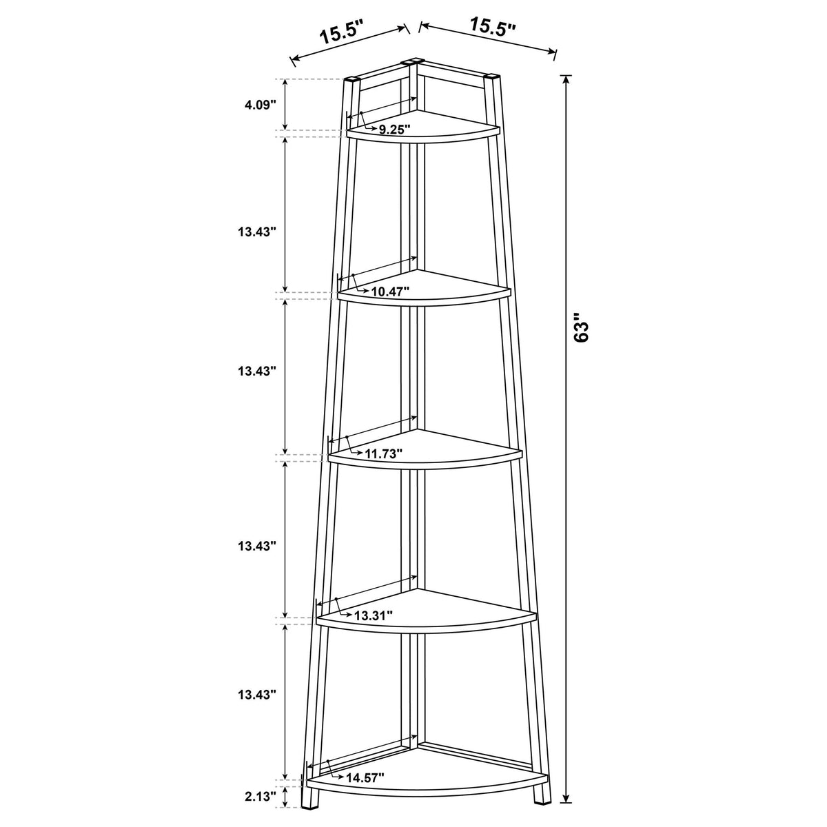 5 Tier Corner Bookcase - Brown