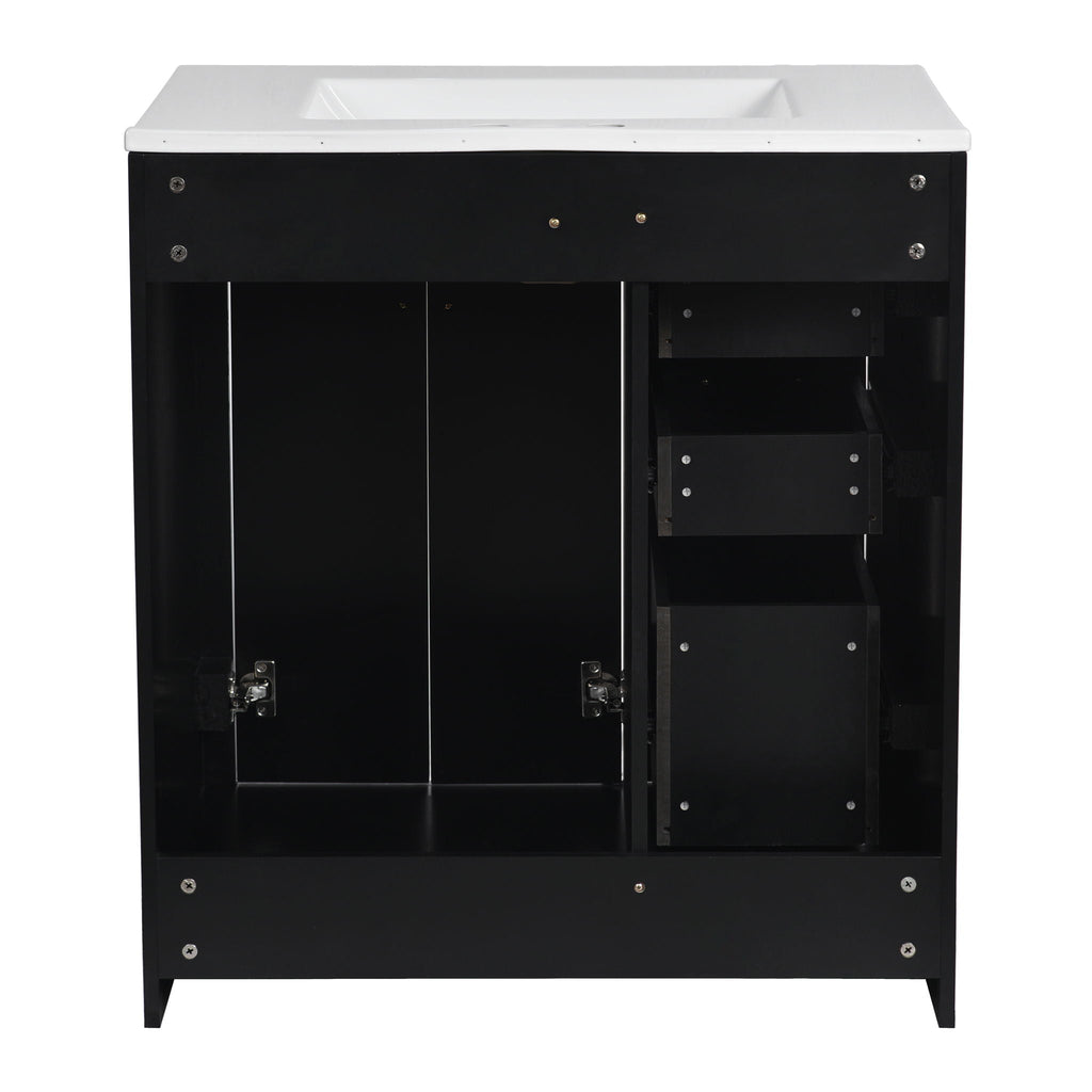 Ceramic Sink Combo, Freestanding Vanity Set With 3 Drawers & Soft Closing Doors