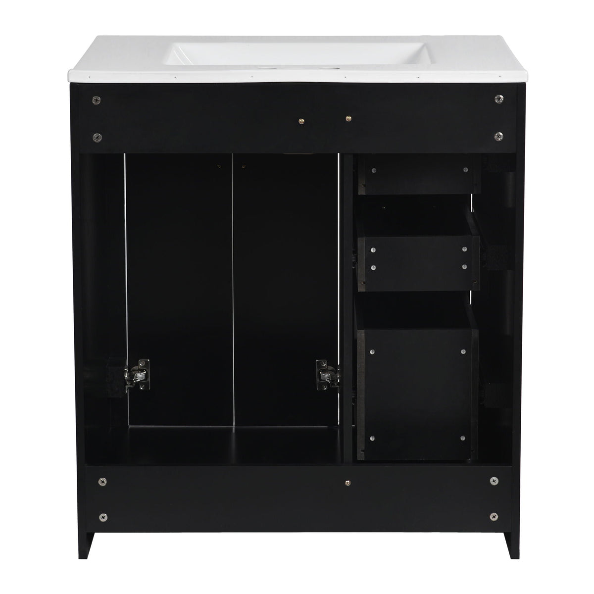 Ceramic Sink Combo, Freestanding Vanity Set With 3 Drawers & Soft Closing Doors