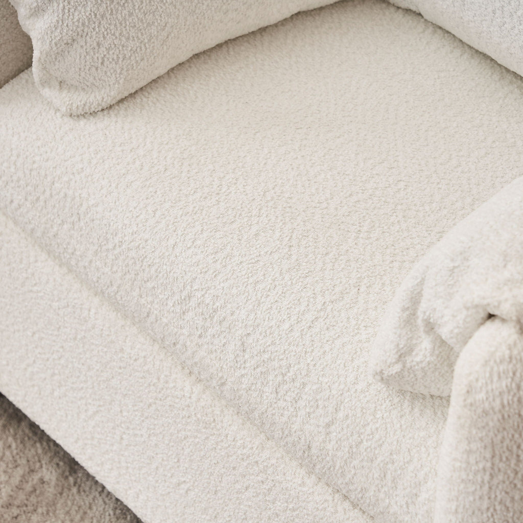 Fixed Modern Accent Chair Single Seater Plush Chenille Lounge Chair With High Resilience Cushion - Ivory White