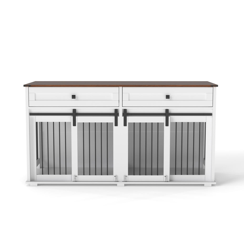 Large Dog Crate, Water Resistant Indoor Pets Furniture Double Dog Crates - Brown White