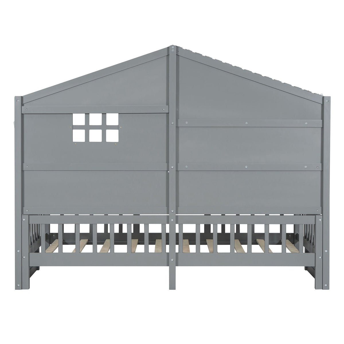 House Bed With Shelves, Window And Sparkling Light Strip On The Roof