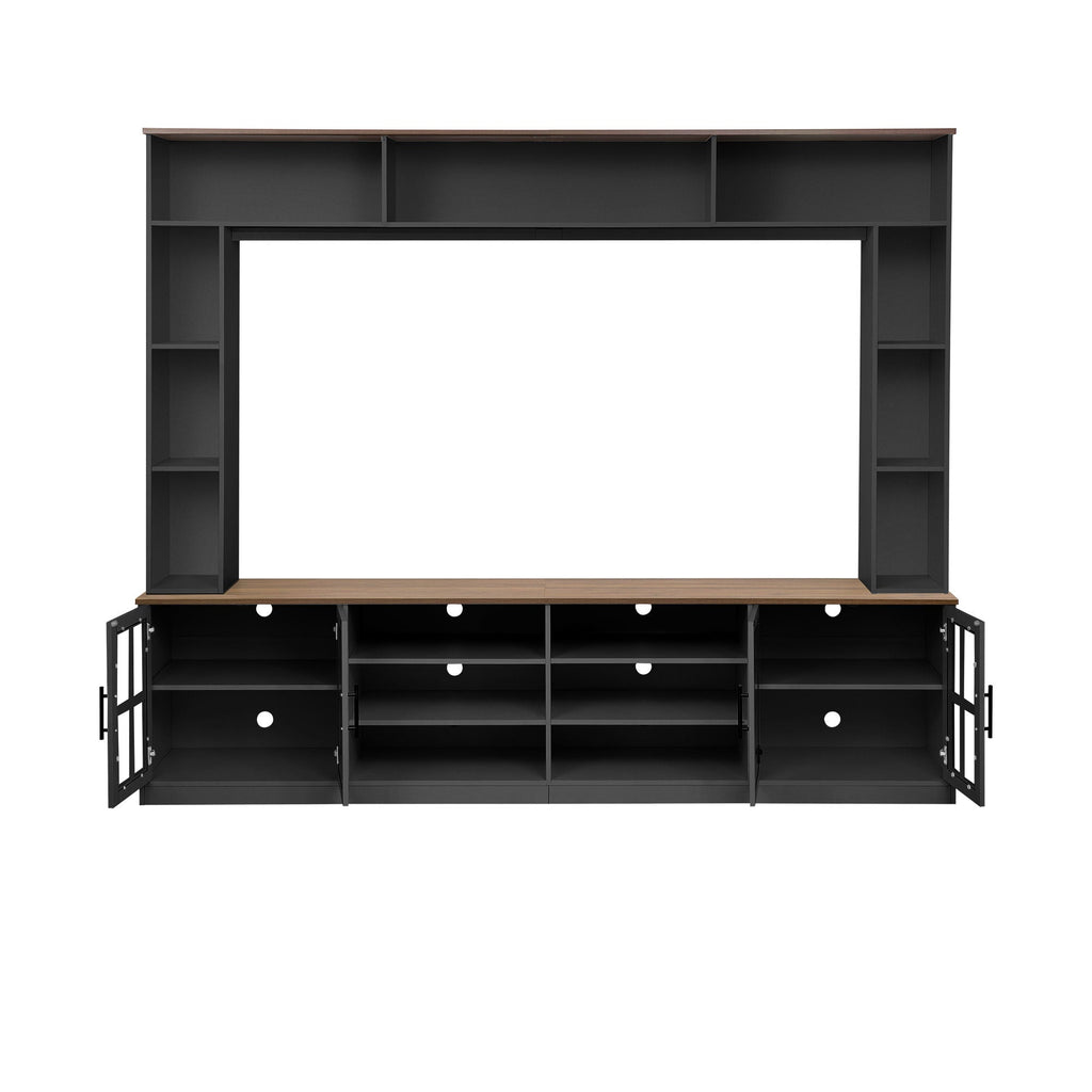 Wall Unit Entertainment Center With Bookshelves For TVs Up To 80", Tempered Glass Doors And Adjustable Shelves