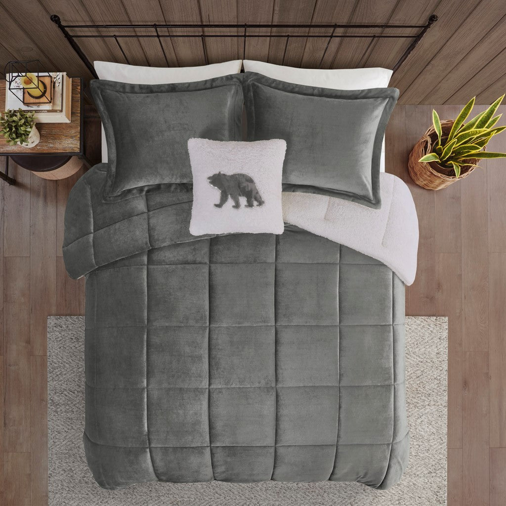 Full/Queen Plush to Sherpa Down Alternative Comforter Set