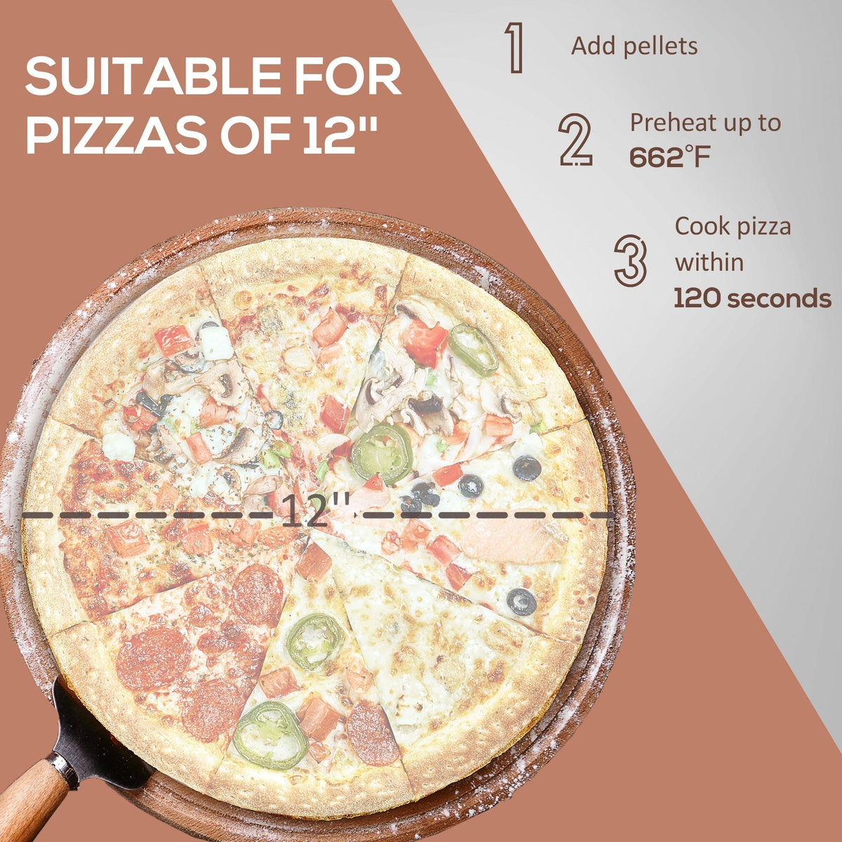 Outsunny Outdoor Pizza Oven with 12" Rotating Stone and Foldable Legs