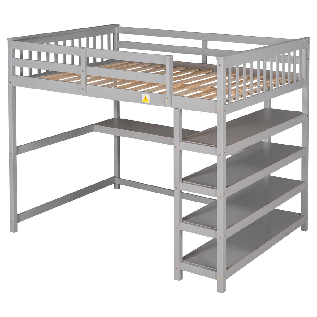 Loft Bed With Storage Shelves And Under Bed Desk
