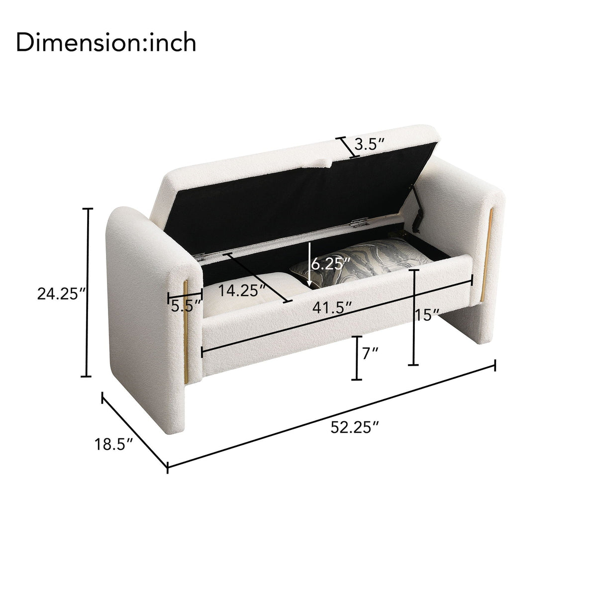 Modern Teddy Upholstered Large Bed End Bench With Arms And Storage