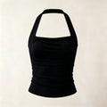 Womens Cold-Shoulder Pleated Backless Yoga Tank Top