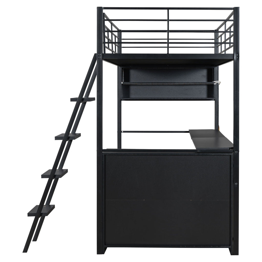 Loft Bed With LED Desk And 4 Storage Shelves