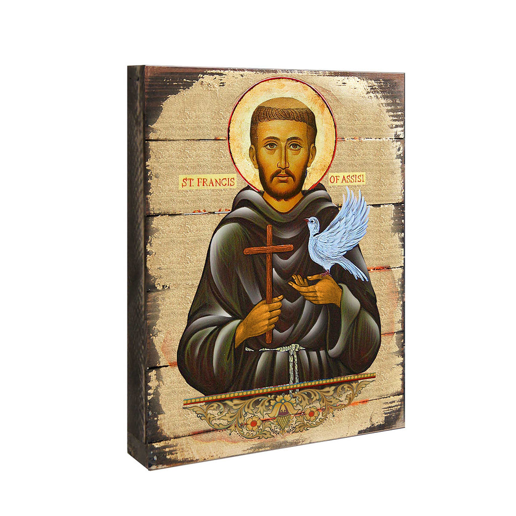 Saint Francis Wooden Gold Plated Religious Christian Sacred Icon - Inspirational Icon Decor - 85024